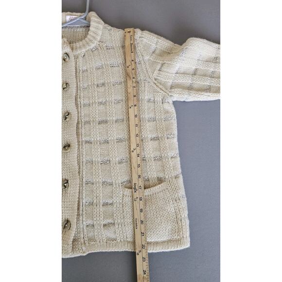 Vintage Cyril Cullen Wool Blend Cardigan Sweater Ireland White Cream Button - Picture 7 of 10